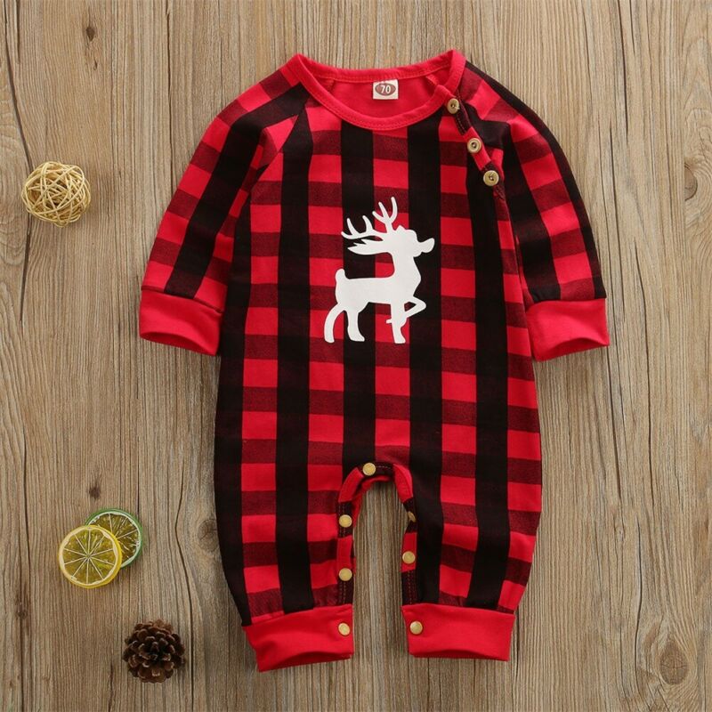 Herfst Herfst Kerst Baby Baby Jongen Meisje Plaid Check Romper Tops Broek Kinderen Outfit Xmas Kleding