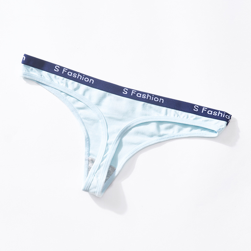Sexede g-strenge dame bomuldstrusser lavtaljede g-strenge stribet ensfarvet underbukser pige komfortable trusser g-streng bikini: L / Blå