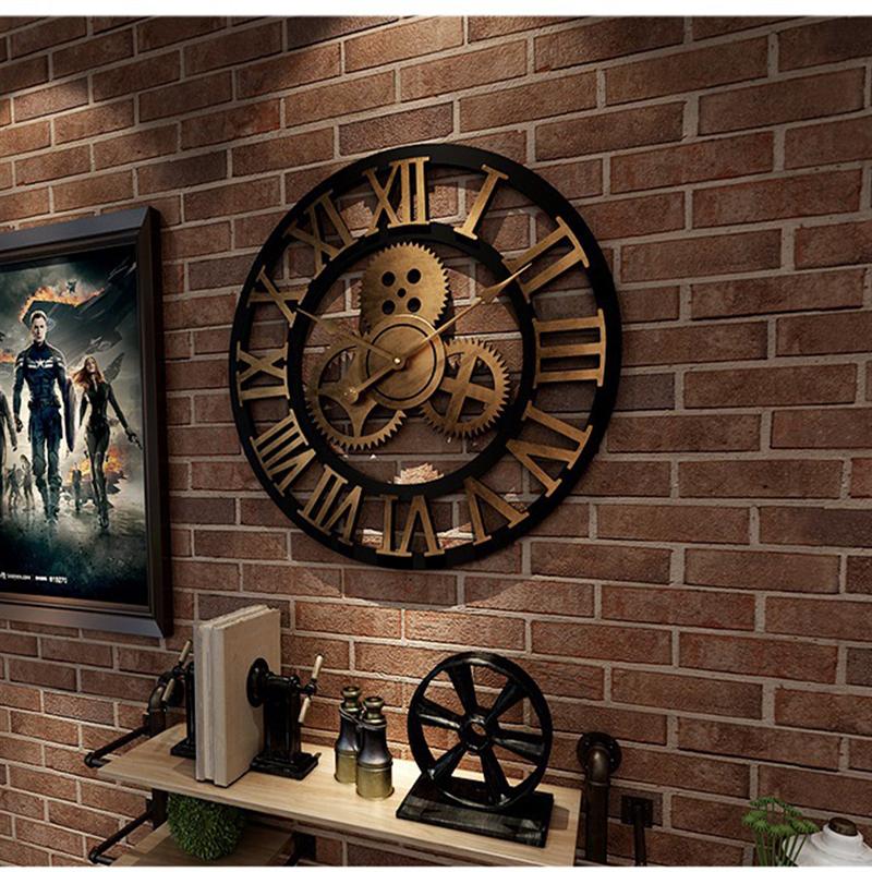 Industrial Style Wall Clock Retro Industrial Gear Wall Clock Decorative Industrial Wall Clock 30cm 40cm 50cm (Without Battery)