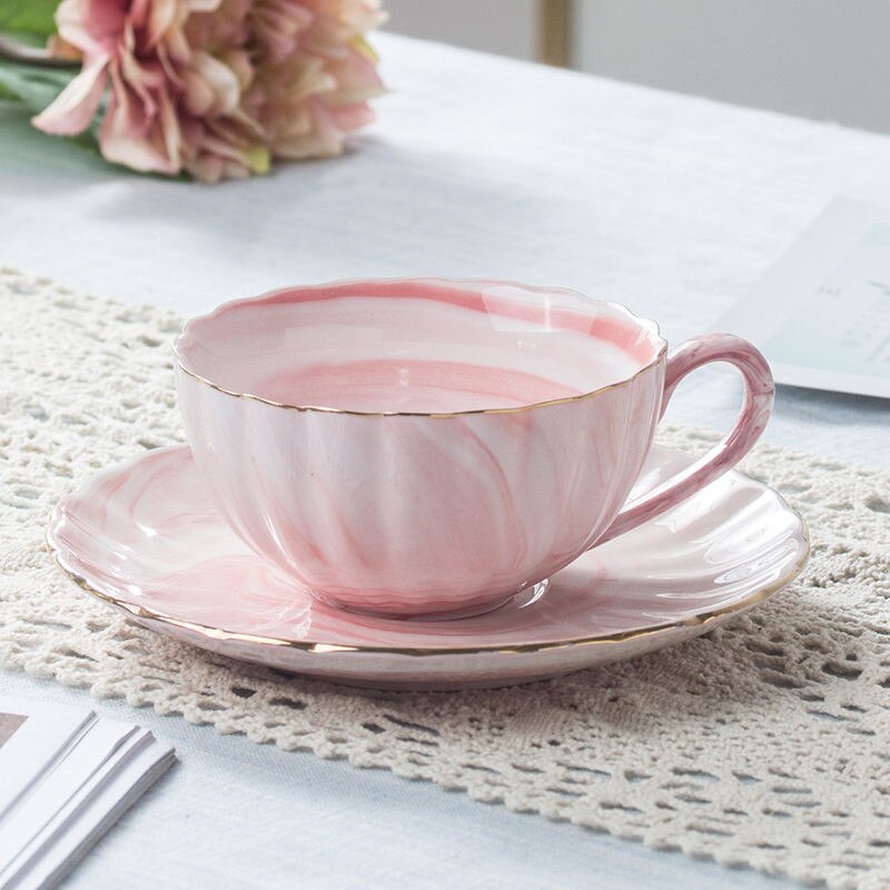 Roze Porselein Thee Kop En Schotel Set 200Ml Engels Afternoon Thee Een Set Ontbijt Melk Cup Coffeeware Koffie Mok cup Keramische: Pink