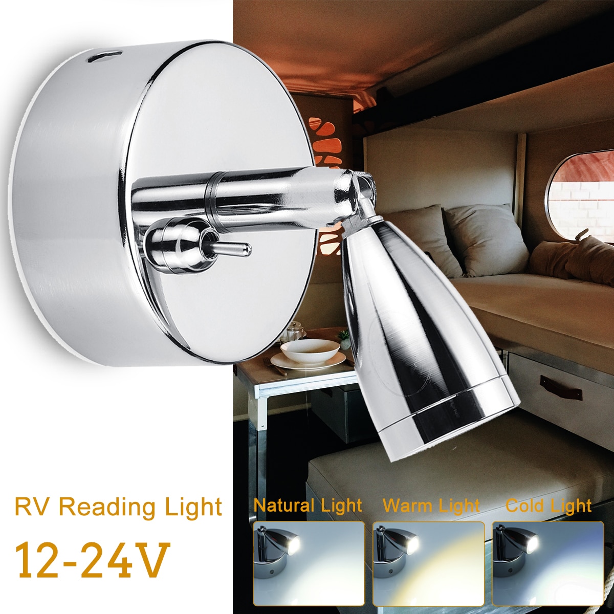 Foco LED giratorio ajustable de 12-24V 180, punto de luz de lectura interior para el hogar, interruptor de palanca para RV, camión, barco, caravana