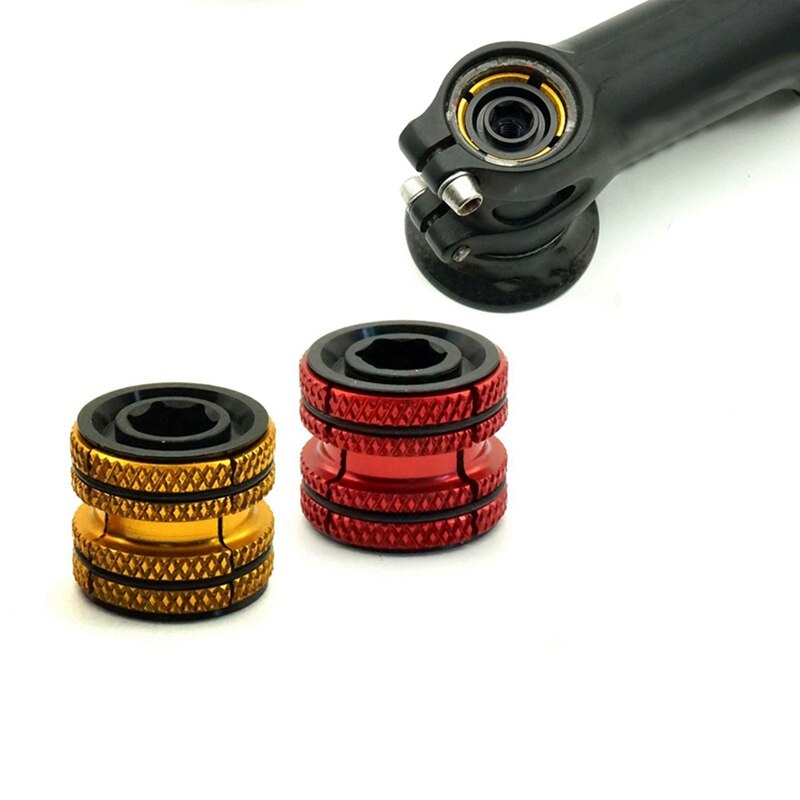 2 Pcs Aluminum Alloy Bicycle Headset Expander Plug for 28.6mm 1 1/8 Inch Steerer Carbon Fork Headsets Plugs, Gold & Red
