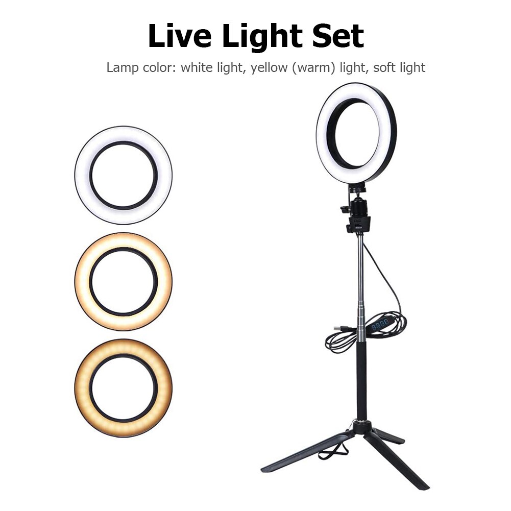 Anillo de luz LED USB para Selfie Cámara regulable teléfono fotografía y vídeo iluminación con trípode brillo ajustable para maquillaje