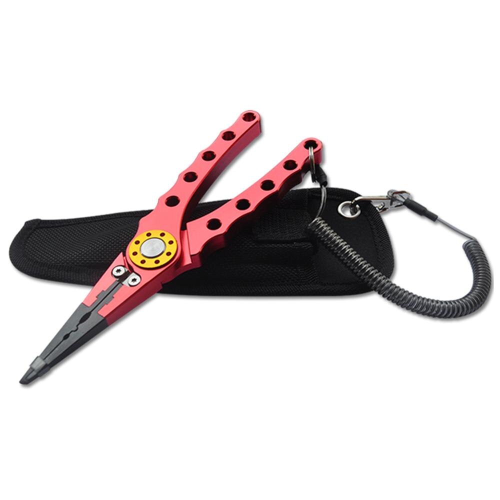 Alicates de pesca, tijera, línea trenzada, cortador de señuelos, removedor de anzuelos, herramienta para cortar pescado, pinzas, tijeras, alicates de pesca, 7 colores: red