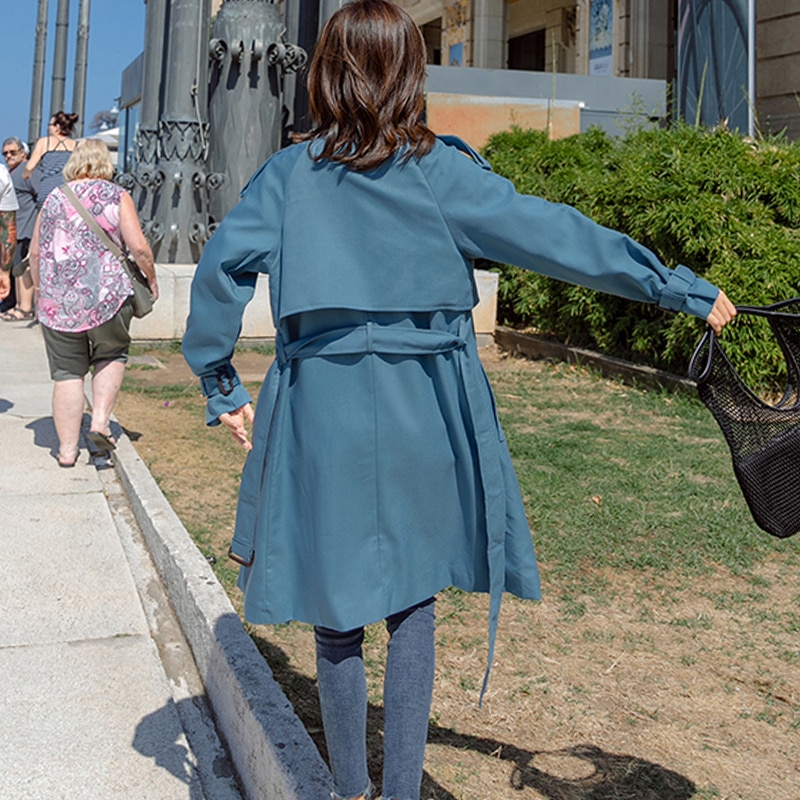 Autumn Long Trench Coat Women Classic Double Breasted Belt Windbreaker Trench Coat Casual Business Outwear