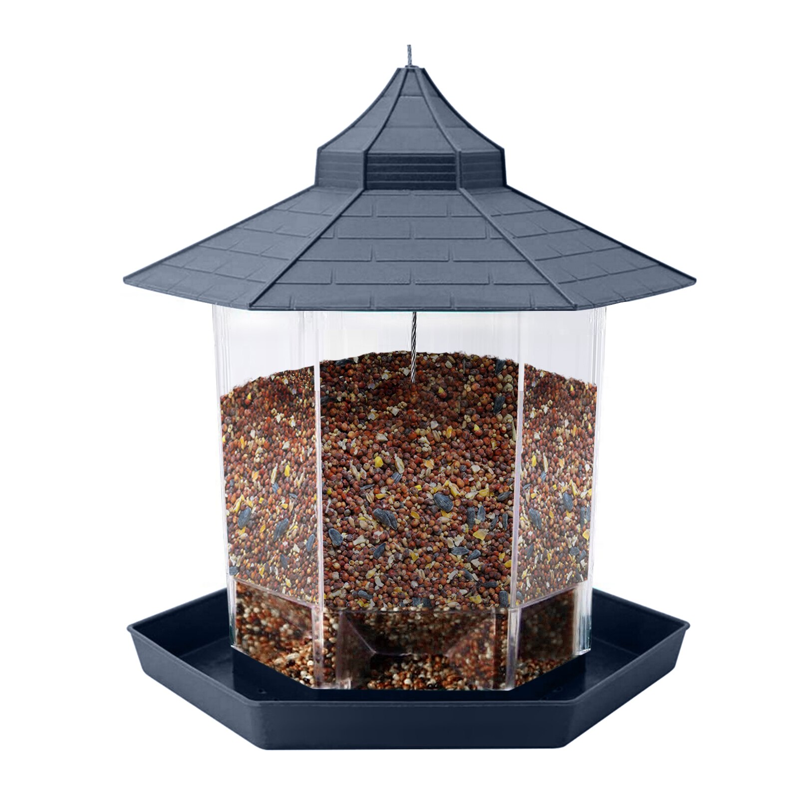 Hanging Bird Feeder Gazebo Wild Bird Feeders Hexagon Shaped with Roof for Garden Yard Outside Decoration