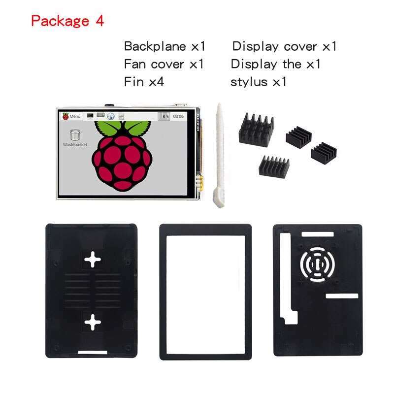 Für Raspberry Pi 4 Touch Screen 3,5 zoll TFT LCD 480*320 GPIO Display mit ABS Fall + Power + Fan + 64GB Karte für Raspberry Pi 4B: Package 4