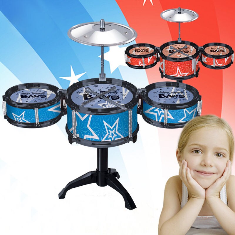 Kinderen &quot;S Jazz Drum Percussie Kid&quot; S Muziekinstrumenten Speelgoed Blauw En Rood Drum Kit