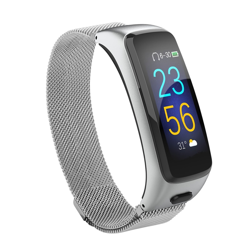 Bracelet connecté Bluetooth BY51, 2 en 1, capteur d'activité physique avec suivi du rythme cardiaque/tension artérielle, 696: Silver  steel