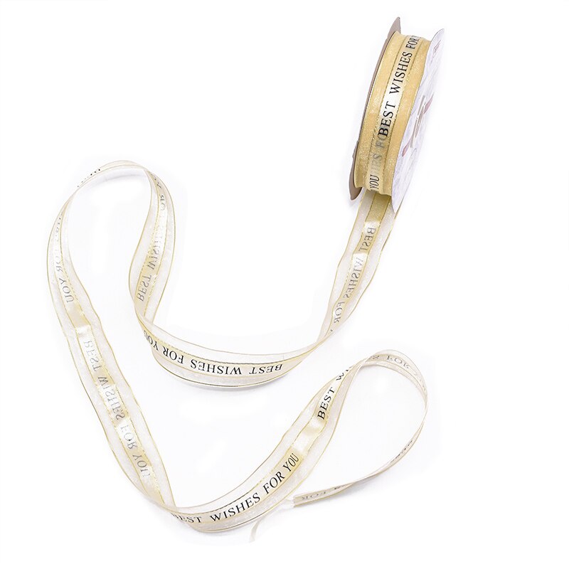 25mm 5m beste wensen voor jou organza lint voor bruiloft kerstfeest decoraties diy strik knutsel linten kaart inpakken: Beige