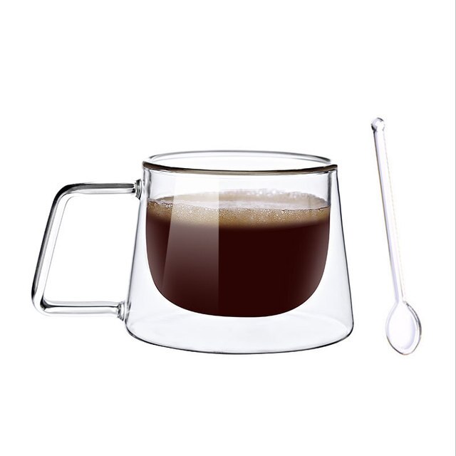 Taza de café de vidrio transparente de doble fondo, vaso de vidrio resistente al calor para leche y té: A