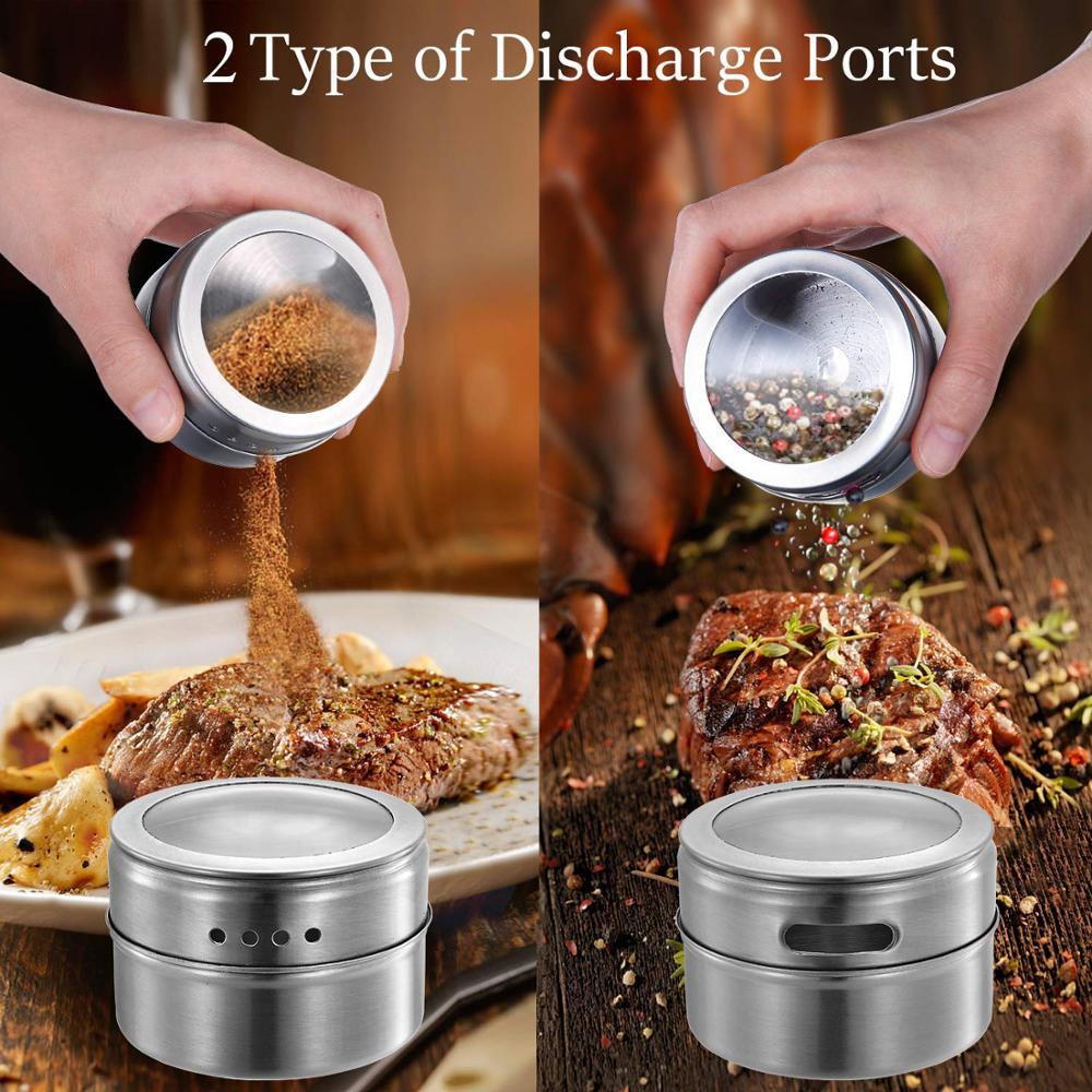 Ensemble de pots à épices magnétiques en acier inoxydable, support de stockage de bouteilles de condiments ménagers avec autocollants, outils de cuisine