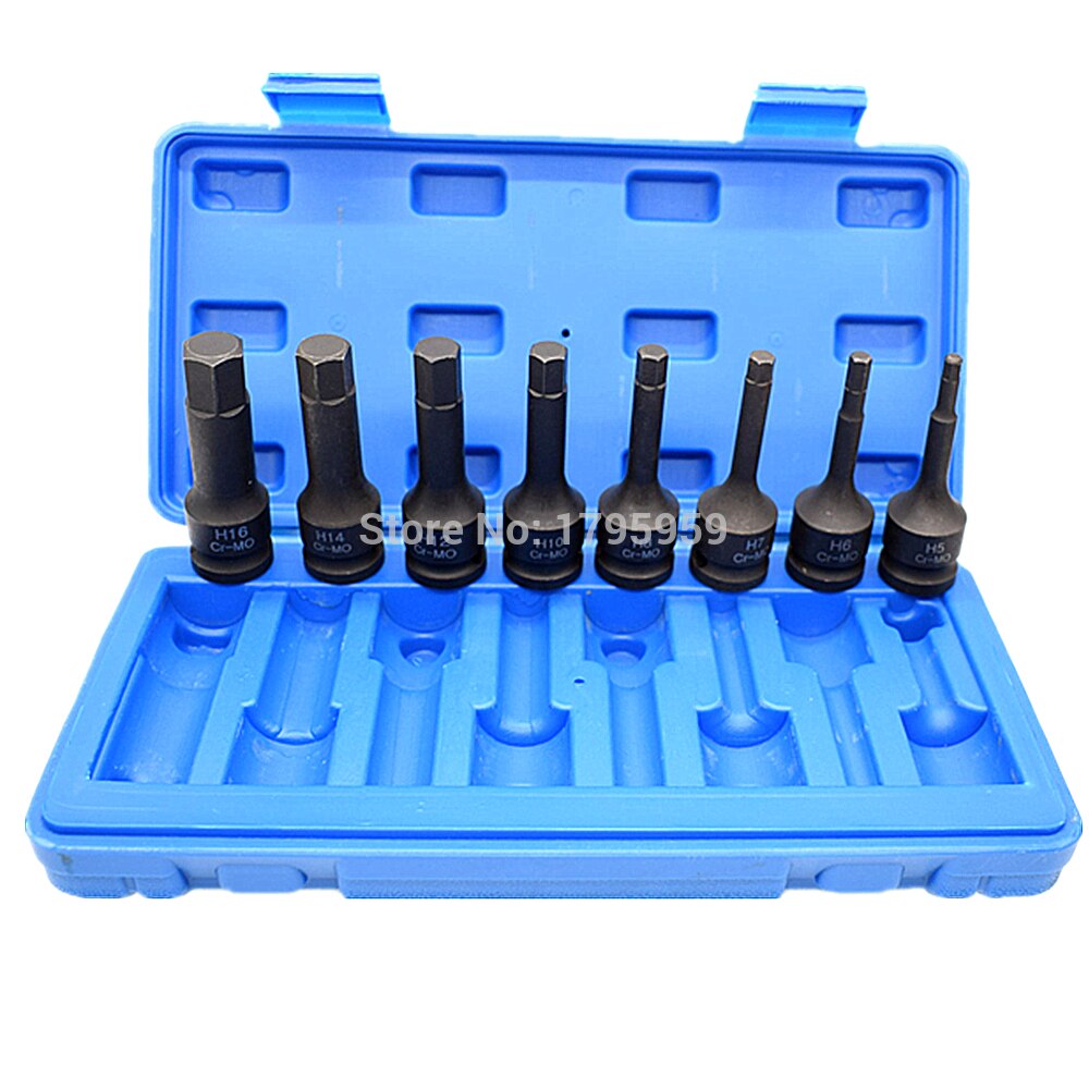 8 Piece Hex Key Socket Set 1/2" Square Drive Impact Socket H5 H6 H7 H8 H10 H12 H14 H16(5-16mm) Cr-Mo Metric Allen Bit 78mm Long