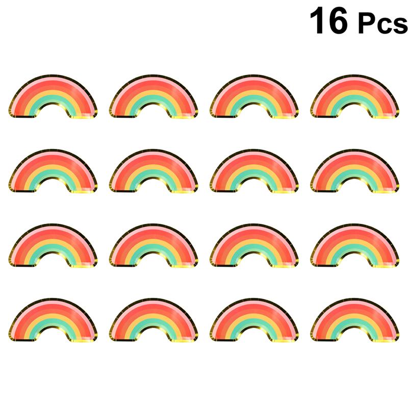16pcs Birthday Party Supplies Rainbow Paper Plates Disposable Wedding Food Plates for Dessert Appetizer Fruit Salad