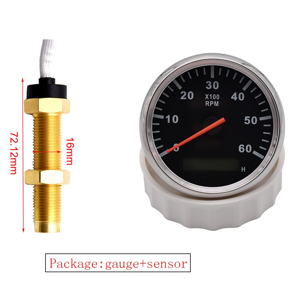85MM Gauge with Tacho Sensor M16 for Gasoline Diesel Engine Tachometer 3KRPM 4KRPM 6KRPM 8KRPM With Hourmeter Red Backlight: 6KRPM BS M16