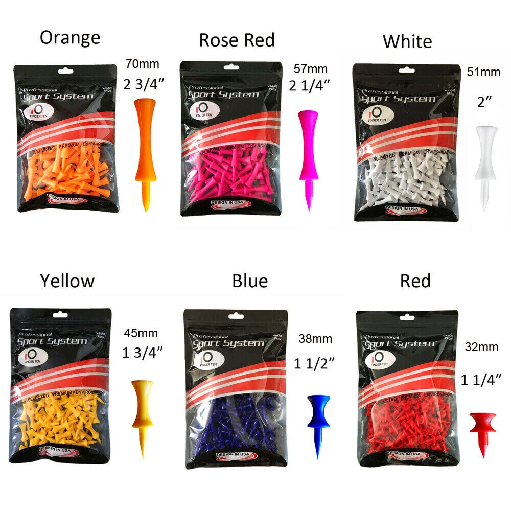 100 Pcs Training Golf Tees Plastic for Driver 32mm 39mm 45mm 51mm 58mm 70mm Long Castle Tee Unbreakable Tool