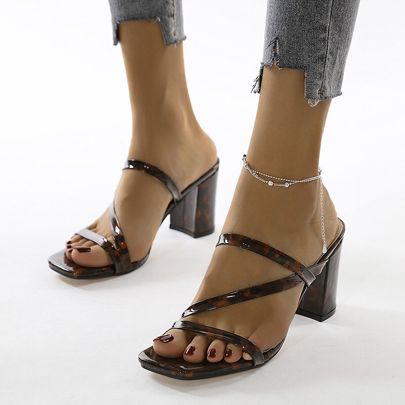 Hkxn Zomer Slippers Lage Hakken Slides Vrouwelijke Peep Toe Vierkante Hak Slipper Sandalen Big Size 41 Flip Flops sandalen T