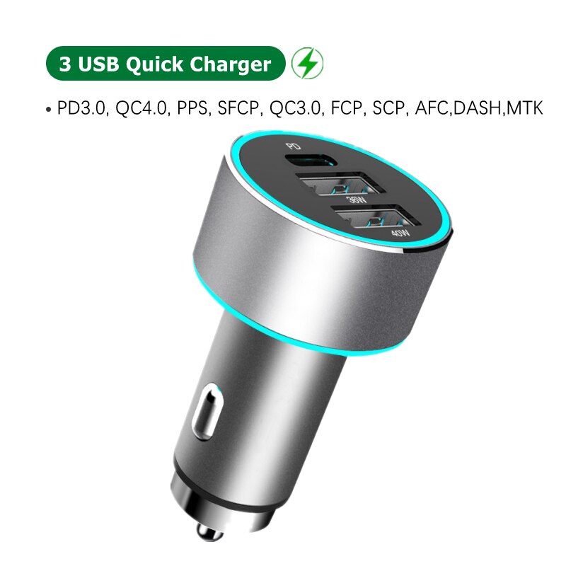 76w usb metal car charger,  qc 3,0 type-c pd quick charge 4,0 4,0 fast charging for iphone 12 11 , samsung 3,0 qc oneplus, huawei  p40.: Charger only