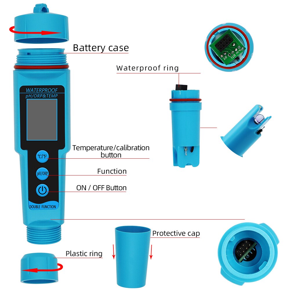 4 in 1 ph/ tds/ec/temp mätare vattentät ph-mätare vatten ph-testare för pooler, dricksvatten, akvarier 40%  off