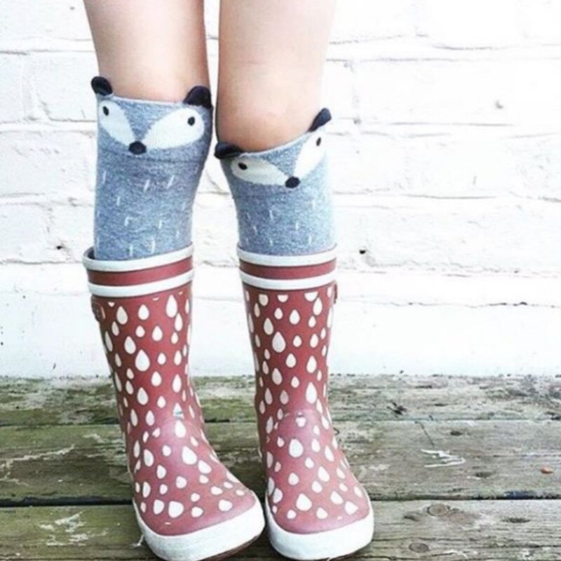 1 par unisex adorável raposa crianças meias do bebê na altura do joelho menina menino bonito dos desenhos animados da criança meias animal infantil macio meias de algodão 0-6 y