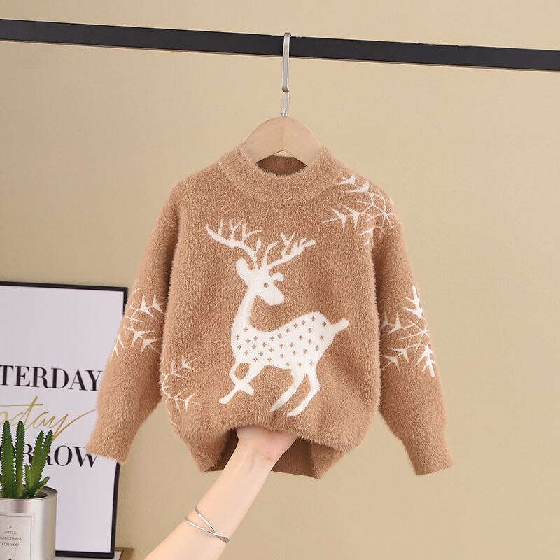80cm-140cm børne sweater drenge strikket top baby koreansk version top rund hals varm - holder tegneserie: Brun / 5t