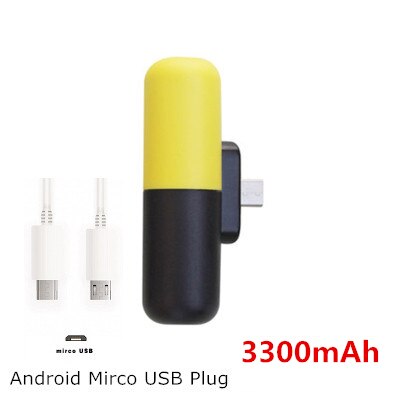 3300Mah Draagbare Mini Power Bank Voor Iphone Samsung Xiaomi Oppo Backup Powerbank Externe Batterij Oplader Mini Capsule Poverbank: Mirco USB Yellow