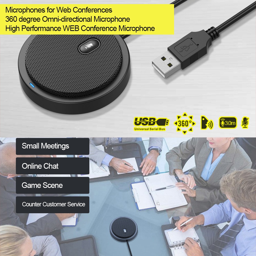 USB Omni-directional Condenser Microphone Mic for Meeting Business Conference Computer Desktop Laptop PC Voice Chat Video Game