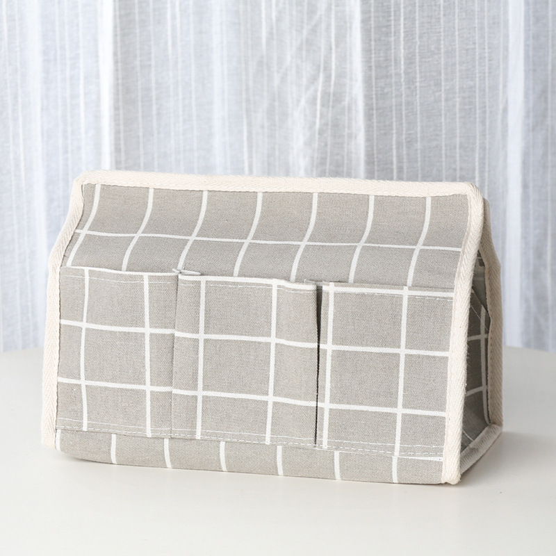 Bomuld linned tissuekasse multifunktionel desktop arrangør serviet holder opbevaringsboks boite mouchoir: Grå