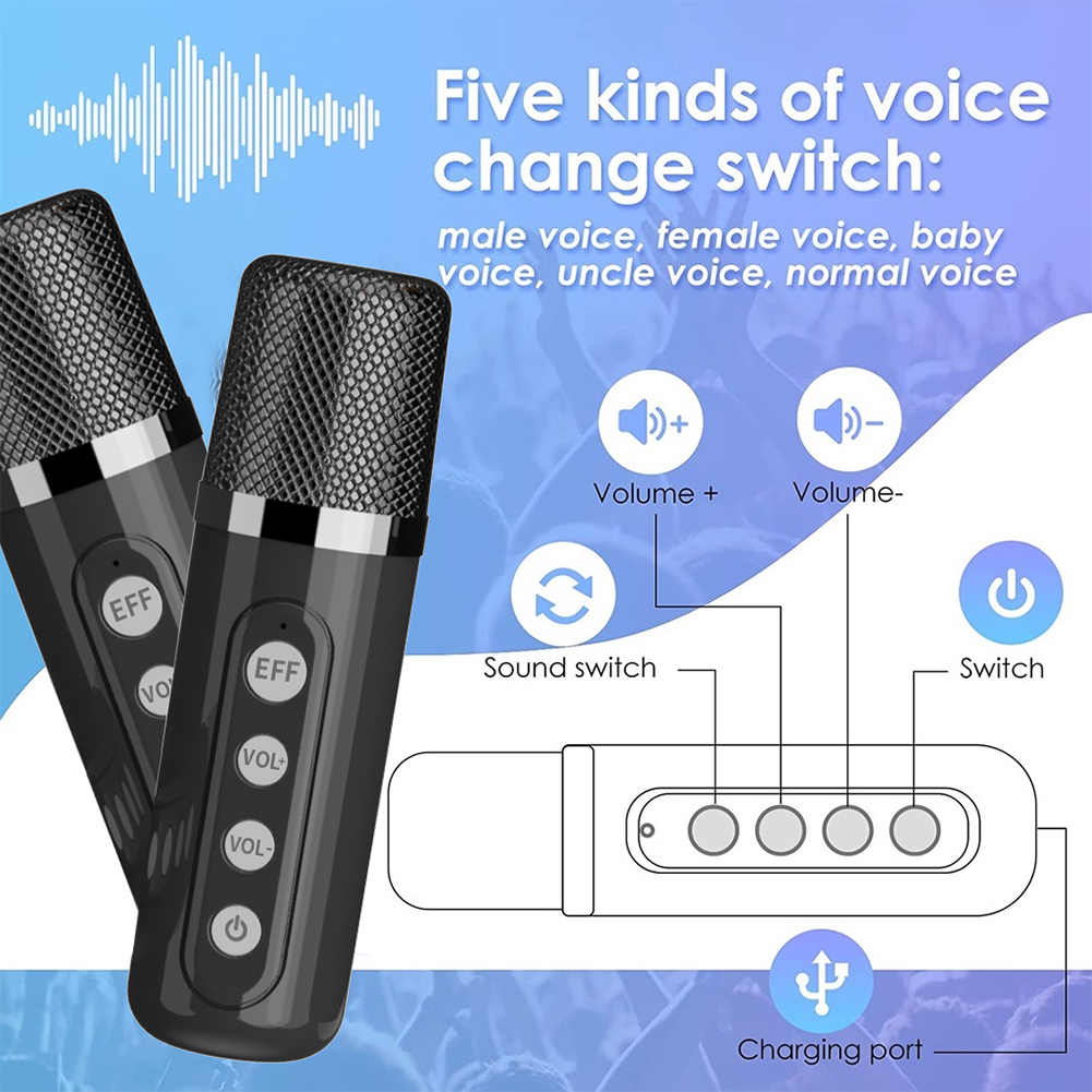 YS203 Altavoz Bluetooth portátil con 2 micrófonos inalámbricos Máquina de Karaoke Estéreo envolvente Karaoke en casa para niños Adultos