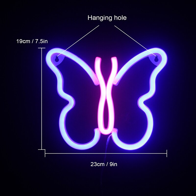 ineonlife Blue Pink Butterfly Neon Light Signs LED Wall Hanging Art For Shop Kids Room Decor Xmas Brithday Battery/USB
