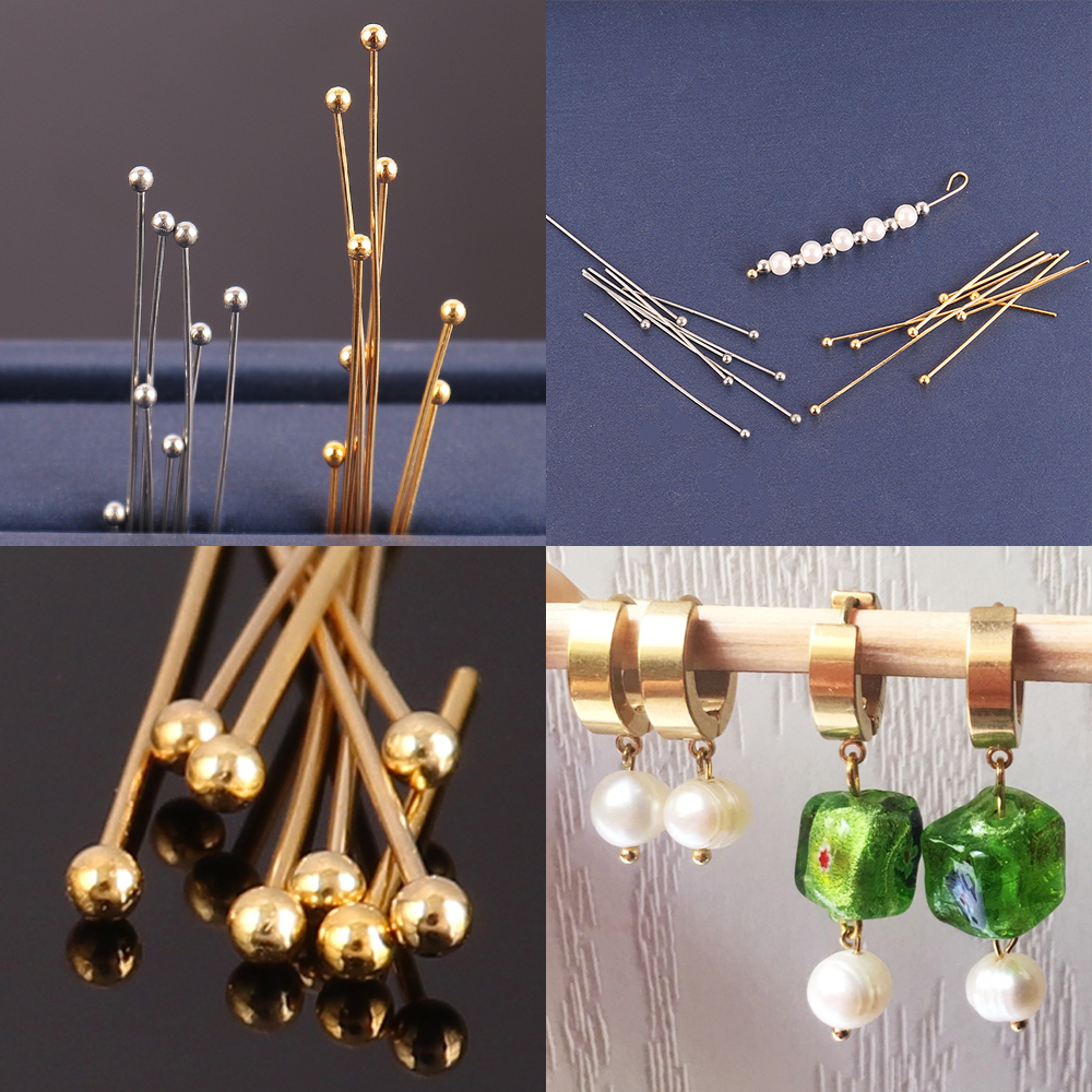 100 peças 15-50mm 316l pinos de joias de aço inoxidável pinos de cabeça plana para fazer jóias suprimentos bola headpins acessórios de pino de olho