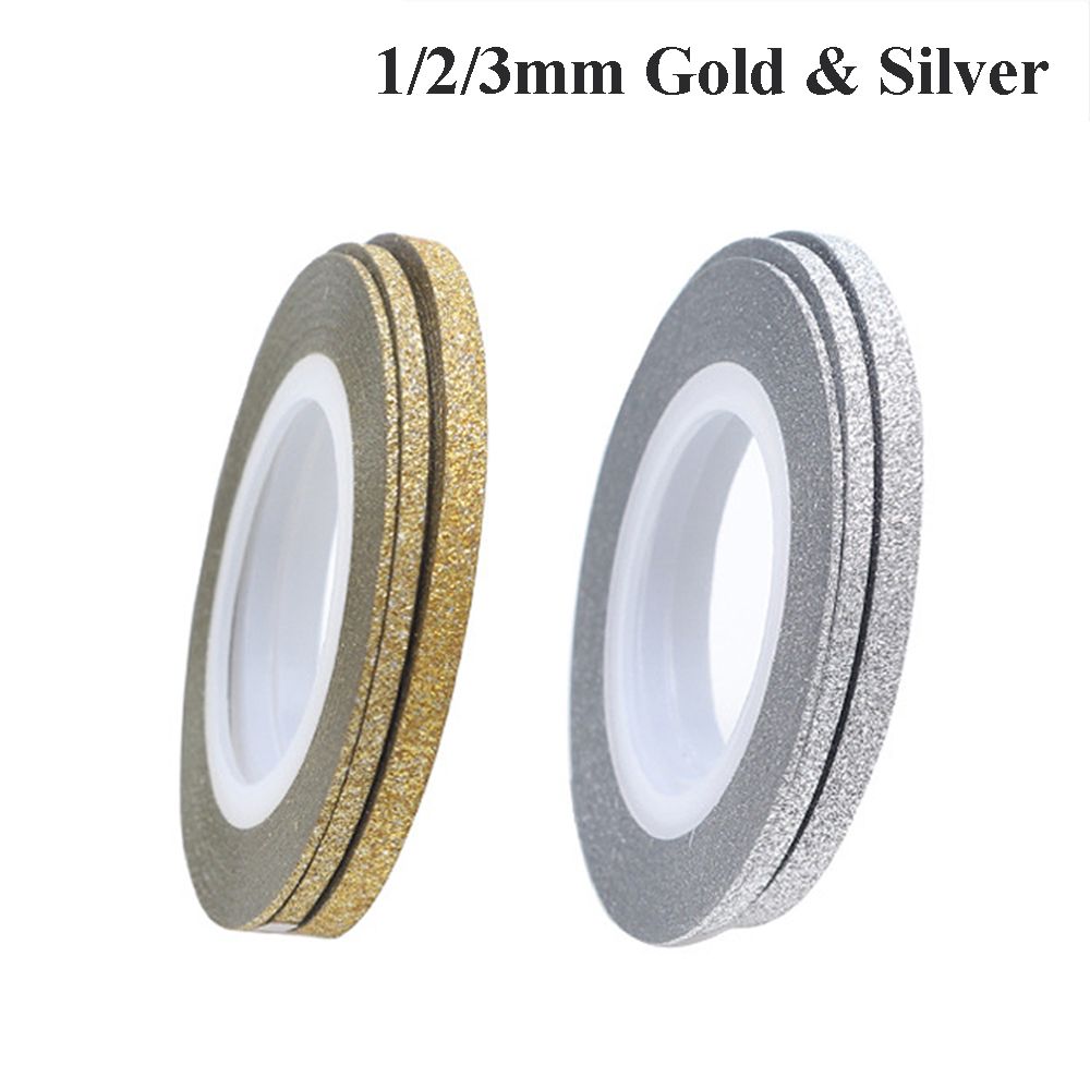 14 kleuren Gemengde Kleur Nail Striping Tape Decal Voor DIY 3D Verscheidenheid Nail Art Tips Decorations Nail Line Folie nail art Tape Sticker: 1 2 3mm GoldSilver