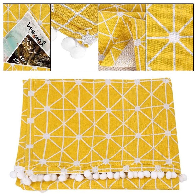 Koelkast Stofkap, Wasmachine Katoen Linnen Top Cover, Met Side Opbergtas-Gele En Witte Strepen