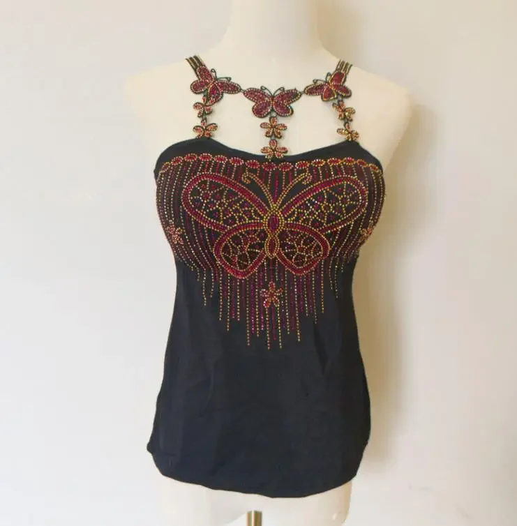 butterfly Women Camis Sexy Femme Padded Camisole Lady Rhainstones Gemstones Tanks Padded Tank Tops