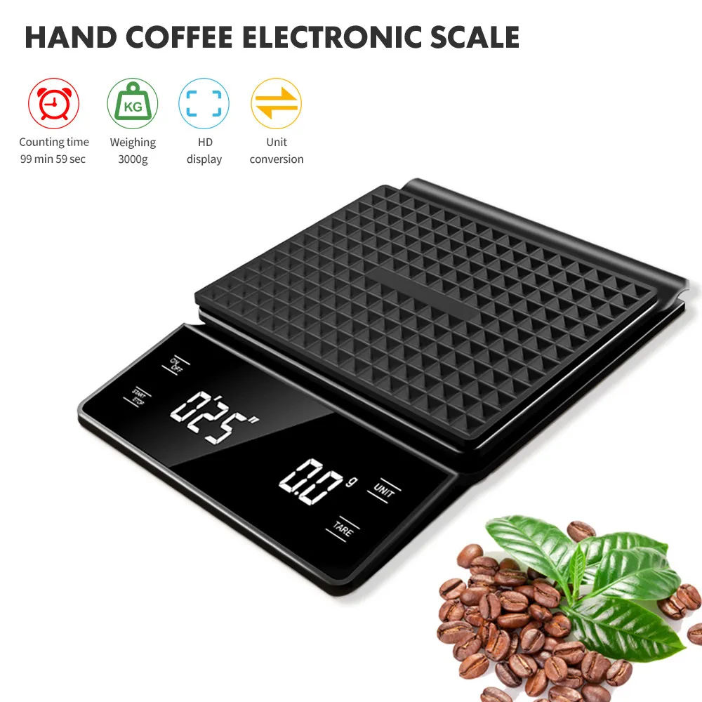 3kg/0.1g Koffieweegschaal met Timer Keuken Gereedschap Digitale Multifunctionele Weegschaal Giet Over Drip Espresso Schaal LCD display