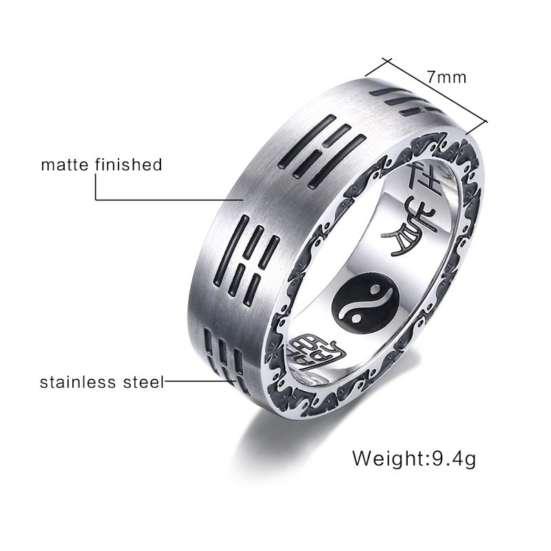 Vnox kina bagua ying yang ring för kvinnor män högpolerat rostfritt stål graverade kinesiska tecken bokstäver ringar smycken