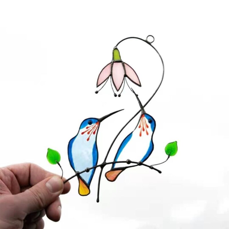 Vitrail en forme de colibri, belle fleur, ornements d&#39;extérieur, jardin Pastoral: BL