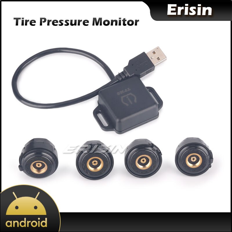 Erisin-Módulo TPMS USB 341, 4 sensores de presión de neumáticos para Android 6,0, 7,1, 8,0, 8,1 unidades, reproductor de DVD para coche