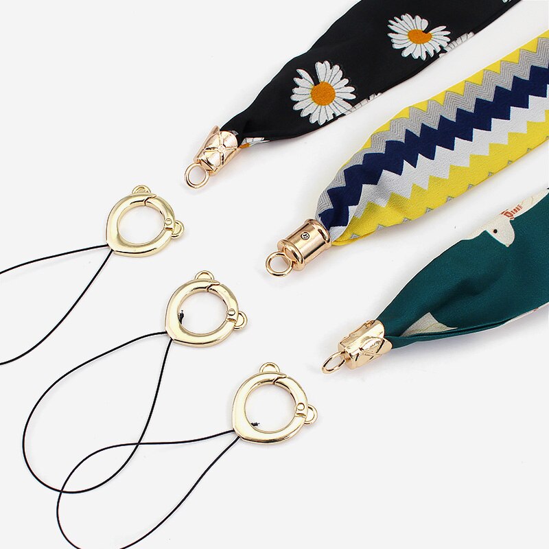 Moda feminina lenço de seda telefone cordão do telefone móvel pescoço cinta temperamento tecido fresco cordão para chaves chaveiro cinta