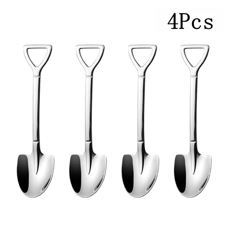 4PCS Coffee Spoon Ice Cream Scoop Stainless Steel Retro Iron Shovel Spoon Cutlery Set Spoon tea-spoon Tableware: 4Pcs Silver A