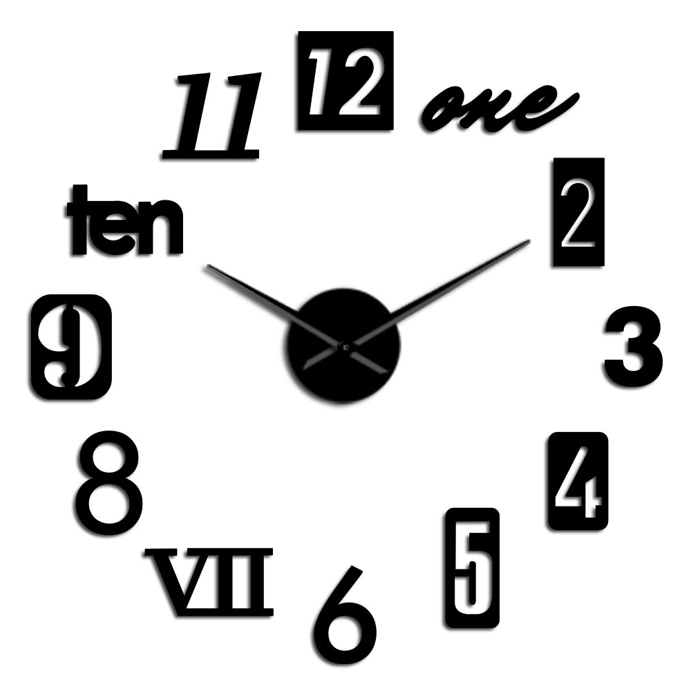 Horloge murale 3D auto-adhésive, différents Types de chiffres, décoration pour la maison, de pendaison de crémaillère, moderne: Black / 27inch