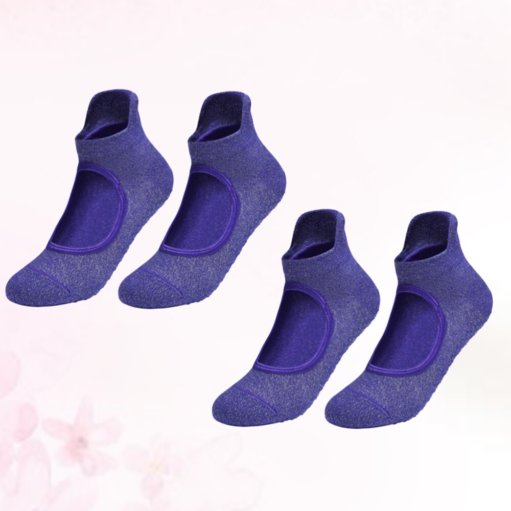 2 Pairs Non-slip Open Instep Socks Cotton Yoga Socks Indoor Breathable Fitness Socks (Purple)