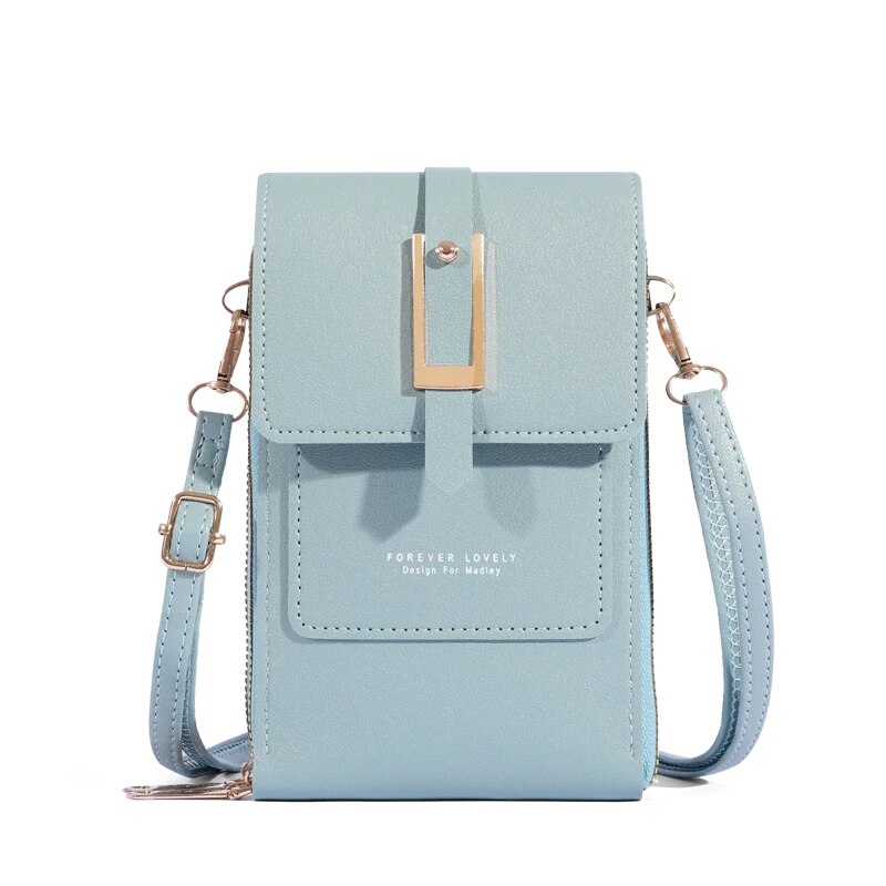 Touch Screen Mobile Phone Bag, Mini Flap Crossbody Bag, Faux Leather Purse, Vertical Wallet With Card Slots: SKY BLUE