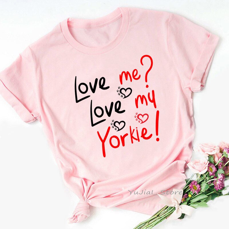 I Love My Yorkies Animal Print Tshirt Dameskleding Honden Lover Kawaii Kleding T-shirt Femme Harajuku Shirt Korte Mouw tops: S / Goud