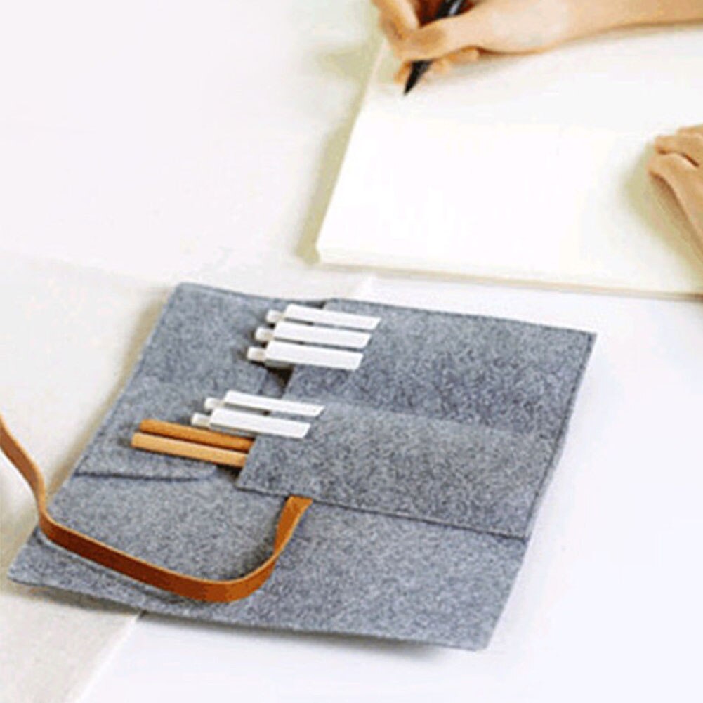 Pencil Case Pen Organizer Canvas Soft Storage Bag Paint Brush Stationery Roll Up Arts Craft Pen Bag Portable Drawing: Light Grey