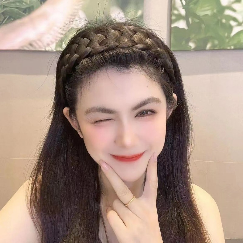 Peluca de para niñas, diademas trenzadas, aro de pelo ensanchado, tocado superior de calavera alta, bandas para el cabello trenzadas, tocado antideslizante para mujeres