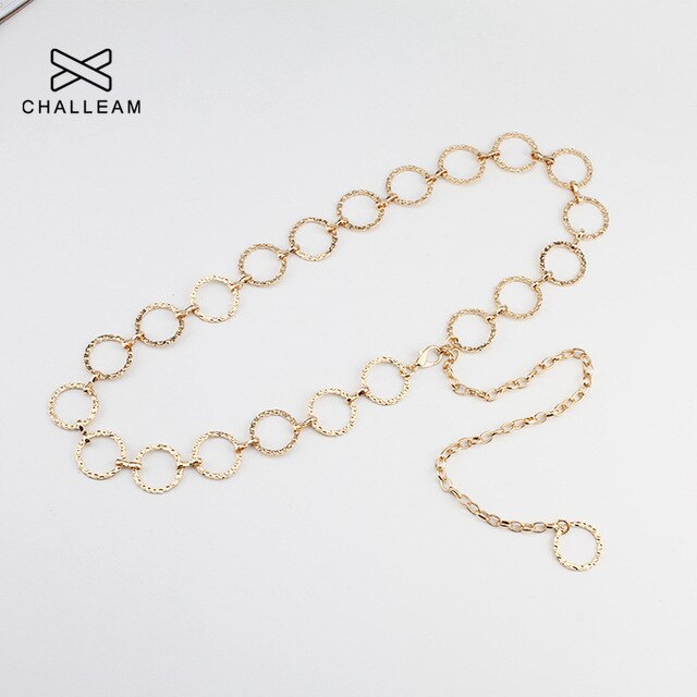 Aolly Heart Chain Belt Clothes Belt Women's Lady Chain Gold Narrow Silver Chunky Fringes Belt Hip 137: Gold Circle