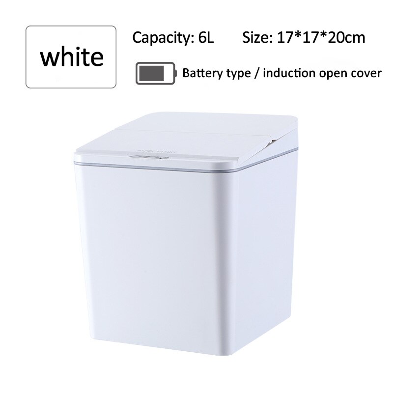 Mini poubelle à capteur de mouvement infrarouge intelligent, automatique, sans contact, poubelle pour Table, maison et cuisine: 6L White Battery
