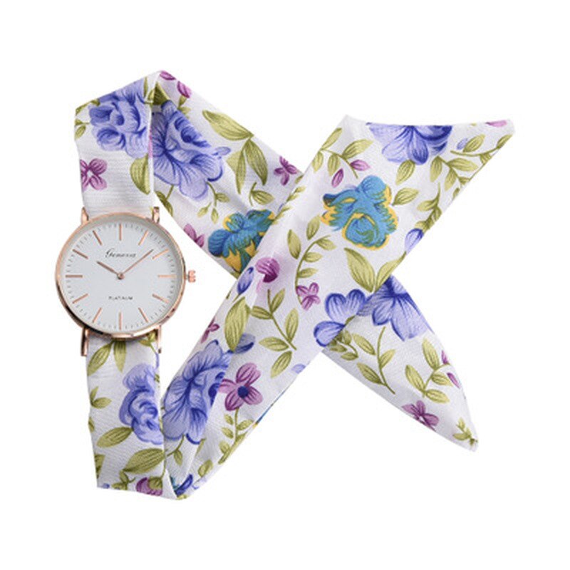 Frauen Uhren Blumen- Tuch Quarz Uhren frauen Jacquard Tuch Gurt Armbanduhr Damen Kleid Armbinde Uhren Relogio Feminino