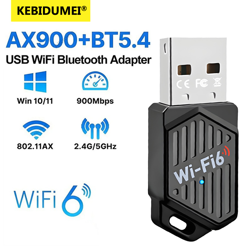 Adattatore USB WiFi 6 Bluetooth 5.4 da 900 Mbps Dual Band 2.4G 5G Ricevitore esterno wireless Dongle WiFi per laptop Desktop Win 7/10/11